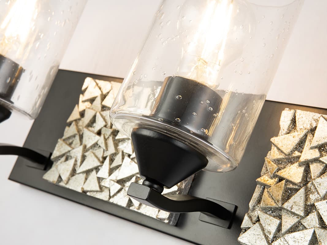 Lucas McKearn Bocage 3-Light Matte Black Antiqued Silver Leaf Glass Vanity Light