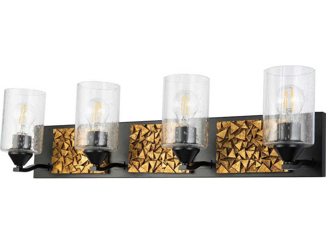 Lucas McKearn Bocage 4-Light Matte Black Antiqued Gold Leaf Glass Vanity Light