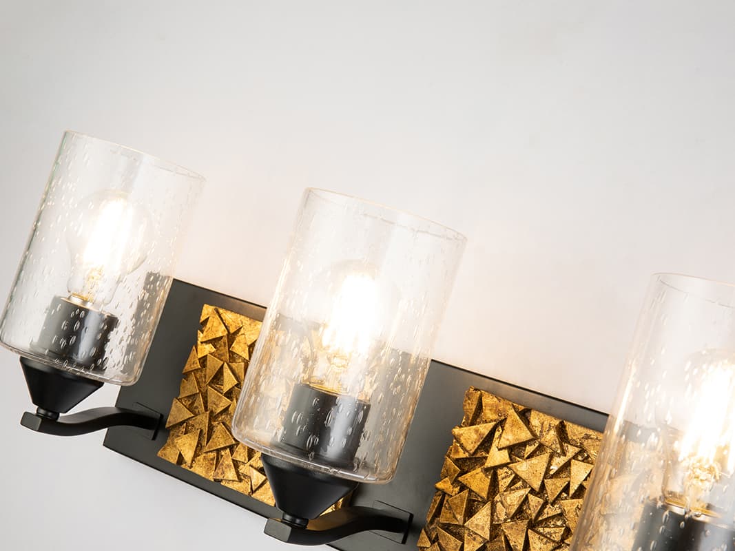 Lucas McKearn Bocage 4-Light Matte Black Antiqued Gold Leaf Glass Vanity Light