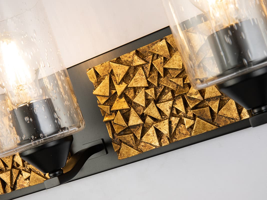 Lucas McKearn Bocage 4-Light Matte Black Antiqued Gold Leaf Glass Vanity Light