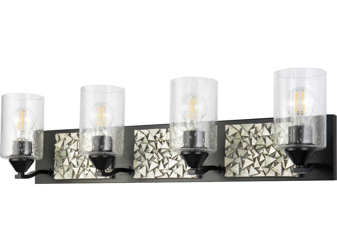 Lucas McKearn Bocage 4-Light Matte Black Antiqued Silver Leaf Glass Vanity Light