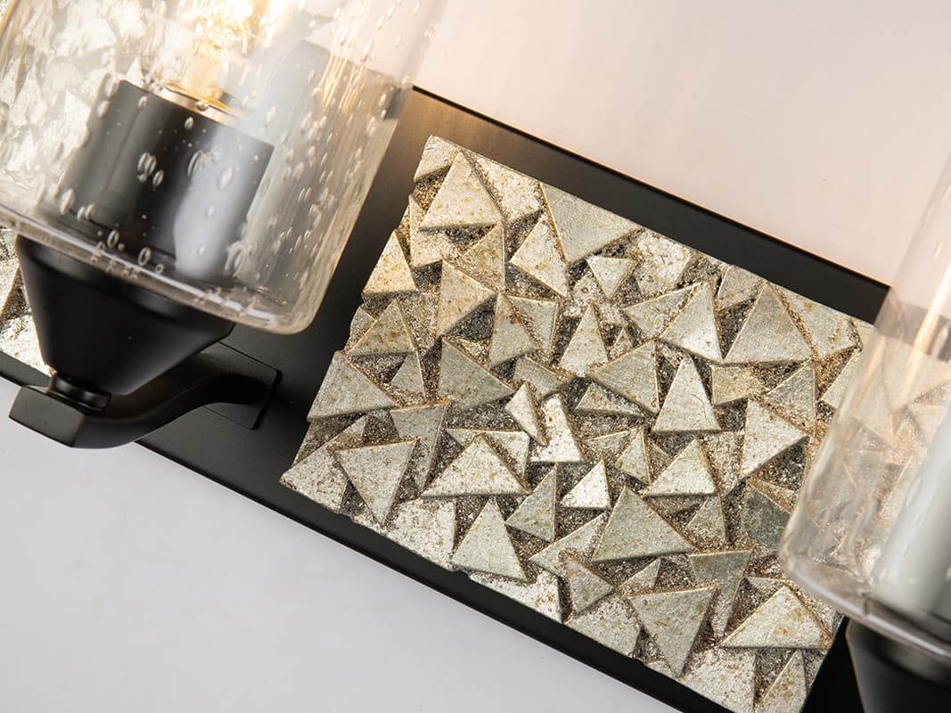 Lucas McKearn Bocage 4-Light Matte Black Antiqued Silver Leaf Glass Vanity Light