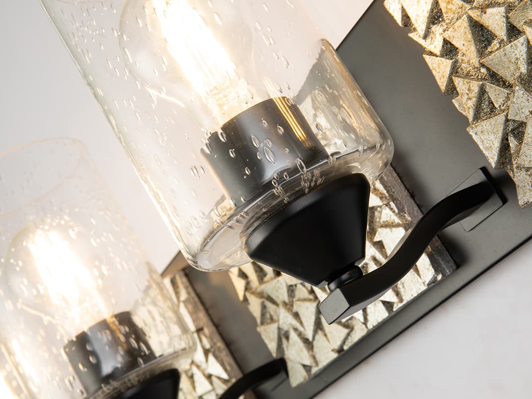 Lucas McKearn Bocage 4-Light Matte Black Antiqued Silver Leaf Glass Vanity Light