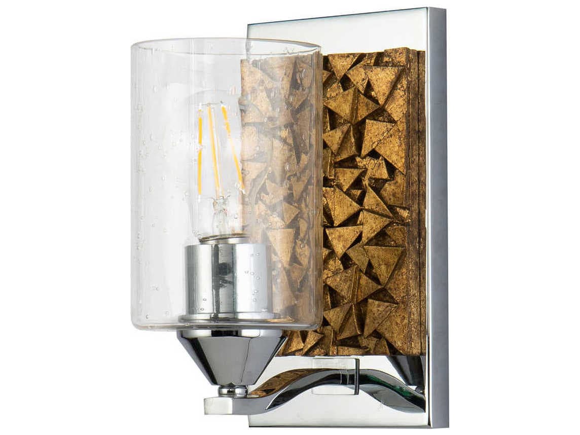 Lucas McKearn Bocage 1-Light Polished Chrome Antiqued Gold Leaf Glass Wall Sconce