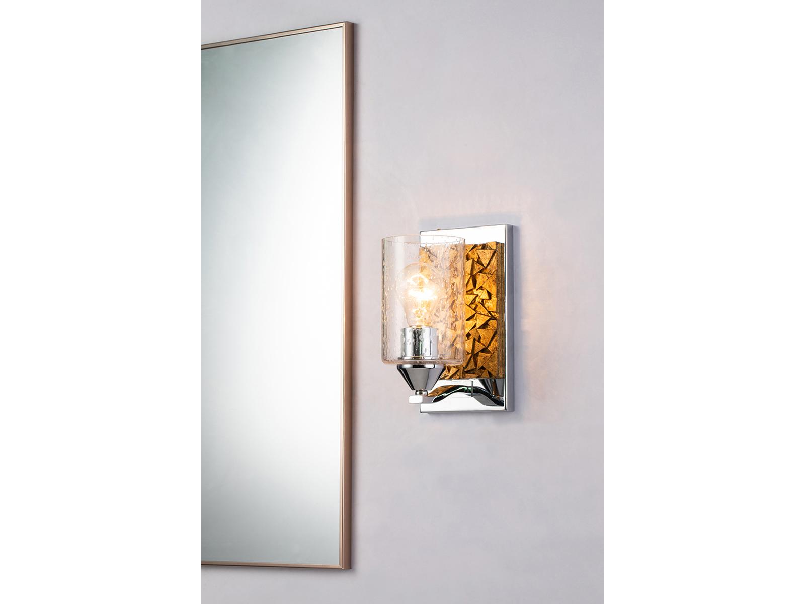 Lucas McKearn Bocage 1-Light Polished Chrome Antiqued Gold Leaf Glass Wall Sconce