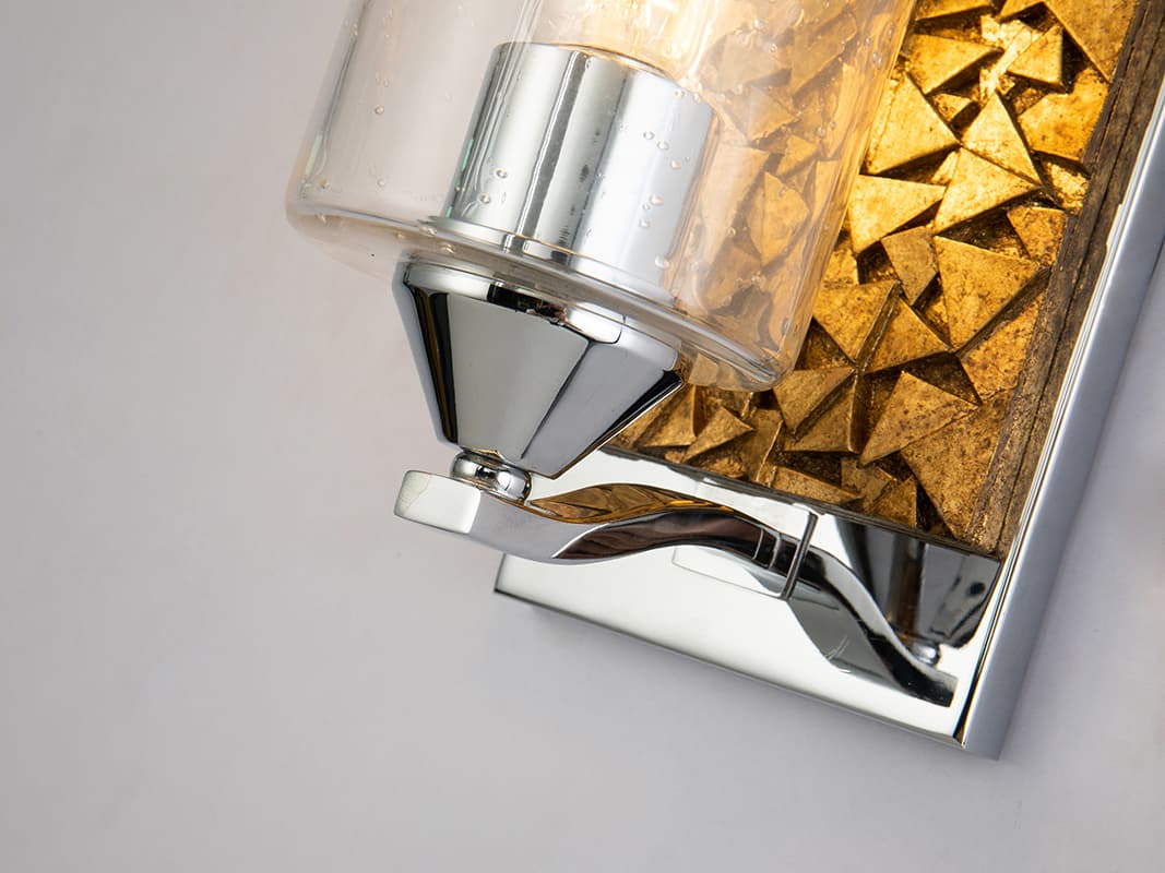 Lucas McKearn Bocage 1-Light Polished Chrome Antiqued Gold Leaf Glass Wall Sconce