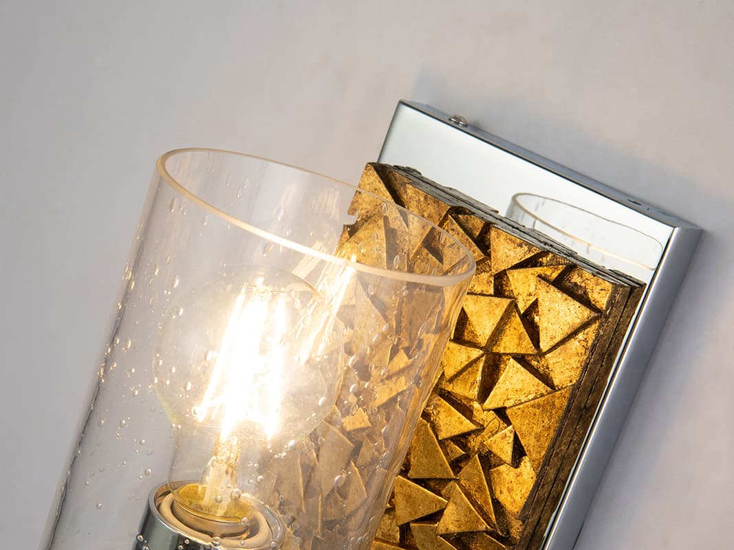 Lucas McKearn Bocage 1-Light Polished Chrome Antiqued Gold Leaf Glass Wall Sconce