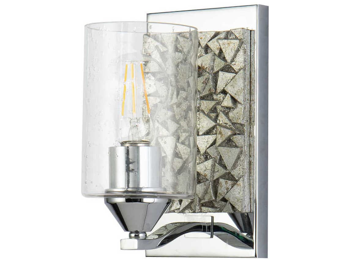 Lucas McKearn Bocage 1-Light Polished Chrome Antiqued Silver Leaf Glass Wall Sconce