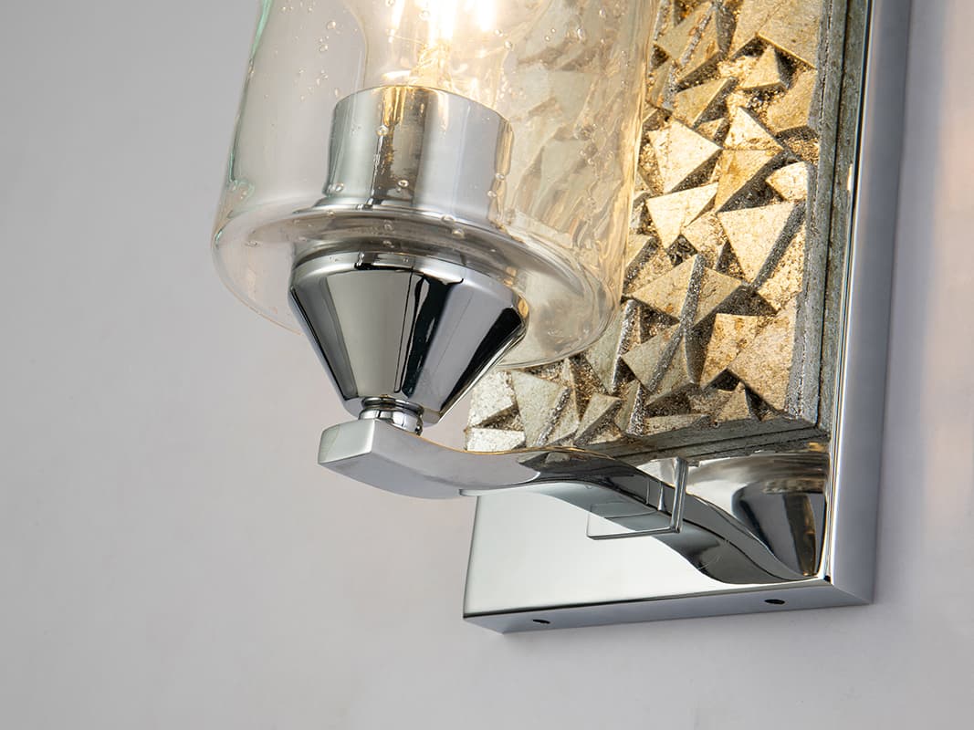 Lucas McKearn Bocage 1-Light Polished Chrome Antiqued Silver Leaf Glass Wall Sconce