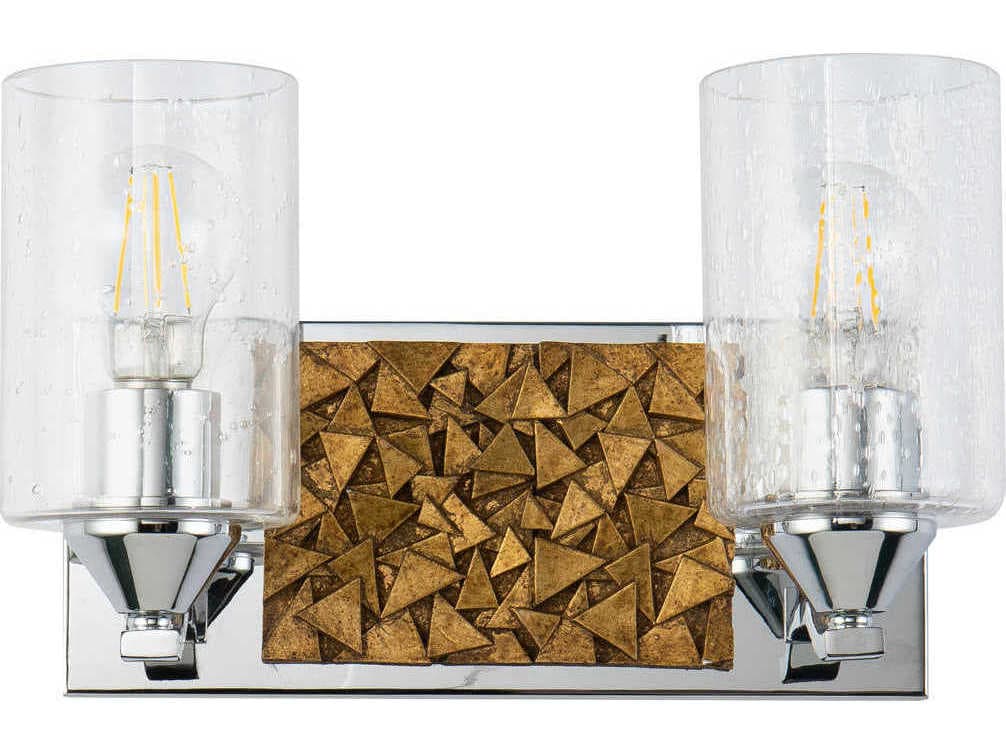 Lucas McKearn Bocage 2-Light Polished Chrome Antiqued Gold Leaf Glass Vanity Light
