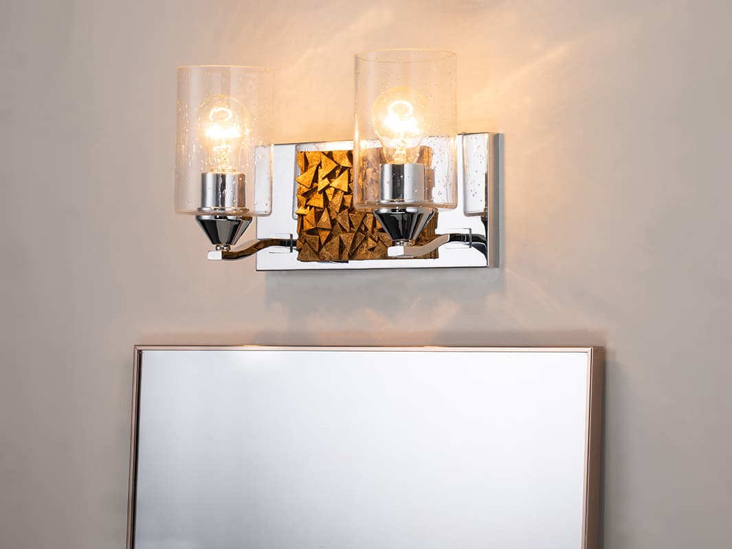 Lucas McKearn Bocage 2-Light Polished Chrome Antiqued Gold Leaf Glass Vanity Light