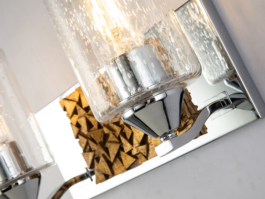 Lucas McKearn Bocage 2-Light Polished Chrome Antiqued Gold Leaf Glass Vanity Light