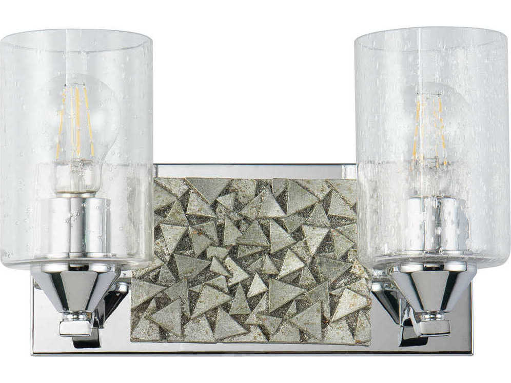 Lucas McKearn Bocage 2-Light Polished Chrome Antiqued Silver Leaf Glass Vanity Light