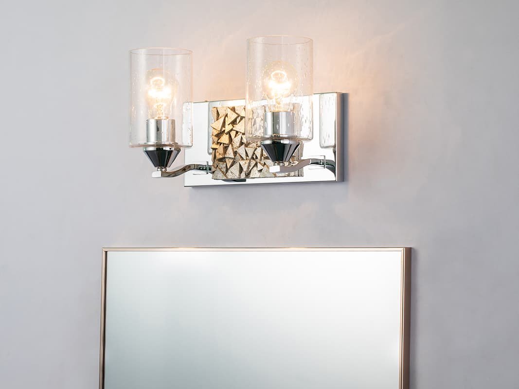 Lucas McKearn Bocage 2-Light Polished Chrome Antiqued Silver Leaf Glass Vanity Light
