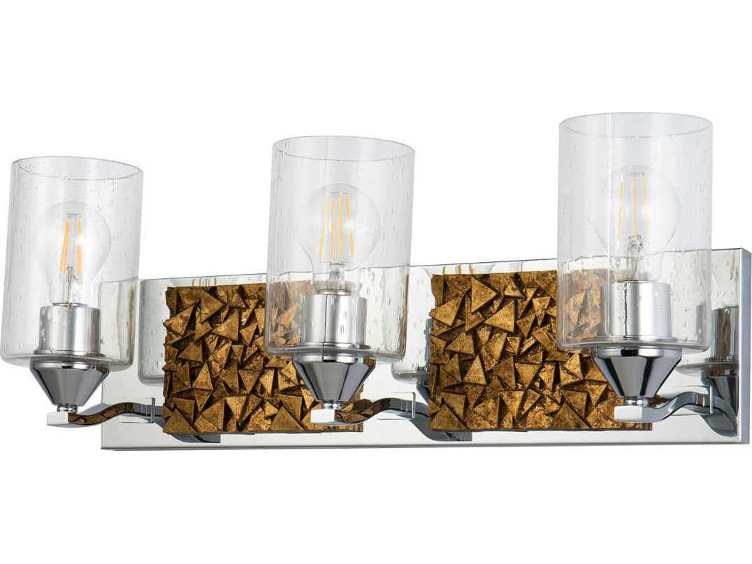 Lucas McKearn Bocage 3-Light Polished Chrome Antiqued Gold Leaf Glass Vanity Light