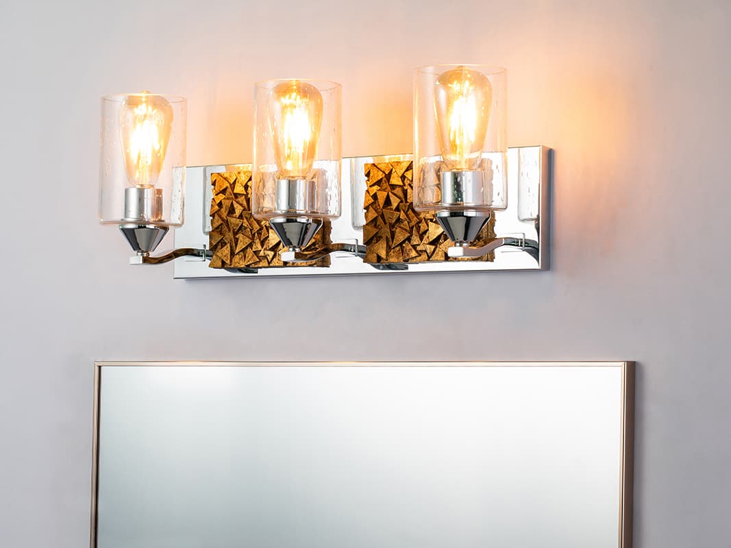 Lucas McKearn Bocage 3-Light Polished Chrome Antiqued Gold Leaf Glass Vanity Light