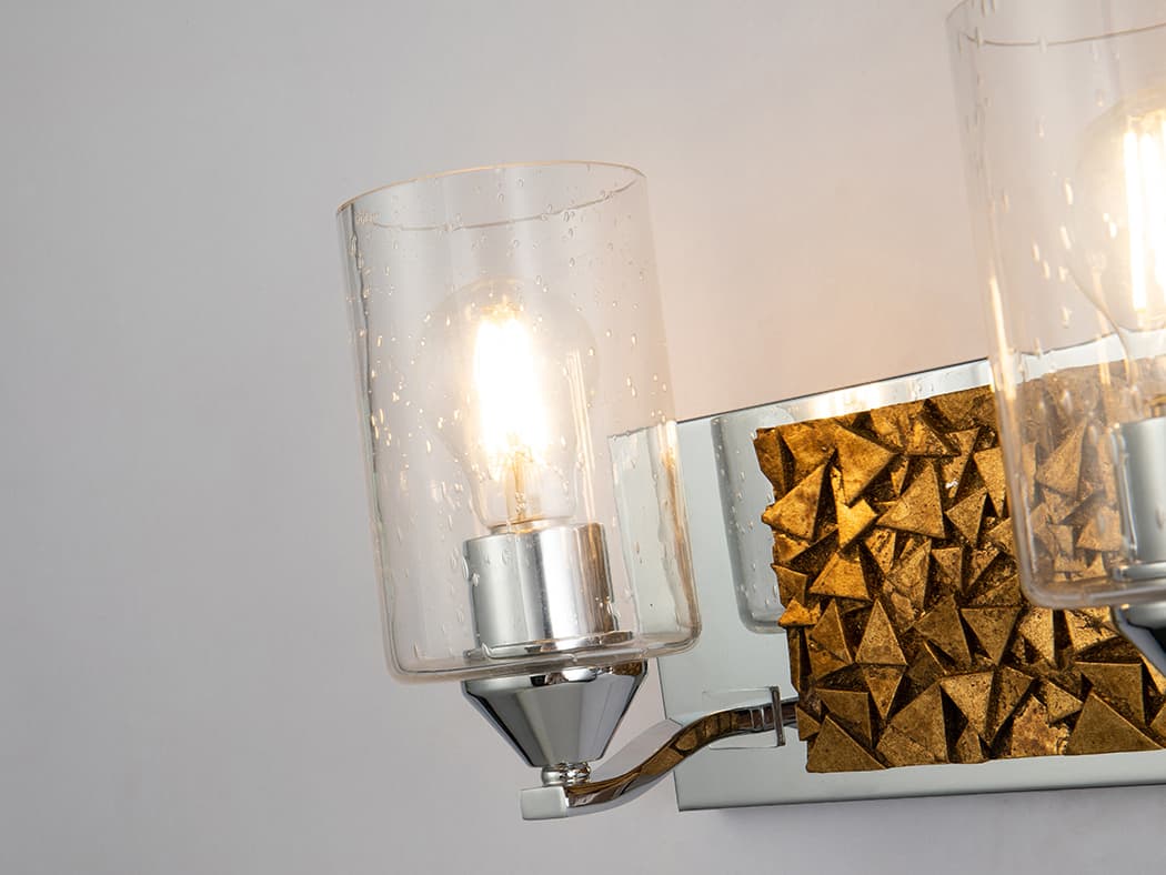 Lucas McKearn Bocage 3-Light Polished Chrome Antiqued Gold Leaf Glass Vanity Light