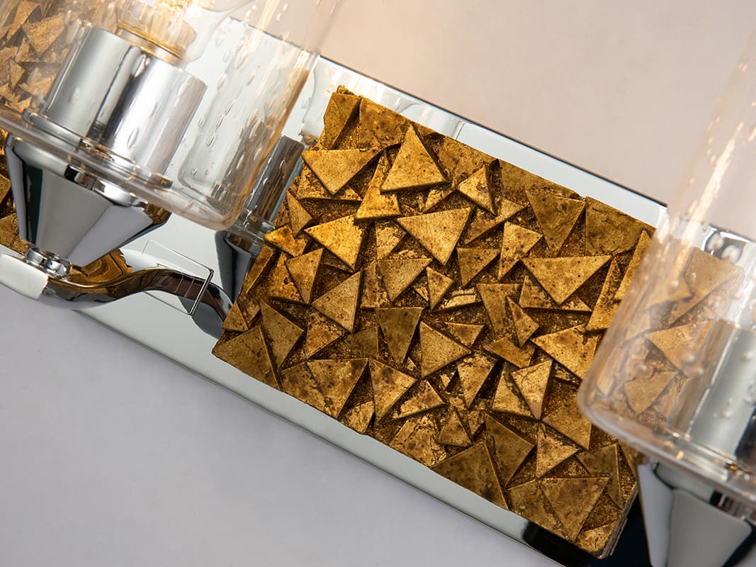 Lucas McKearn Bocage 3-Light Polished Chrome Antiqued Gold Leaf Glass Vanity Light