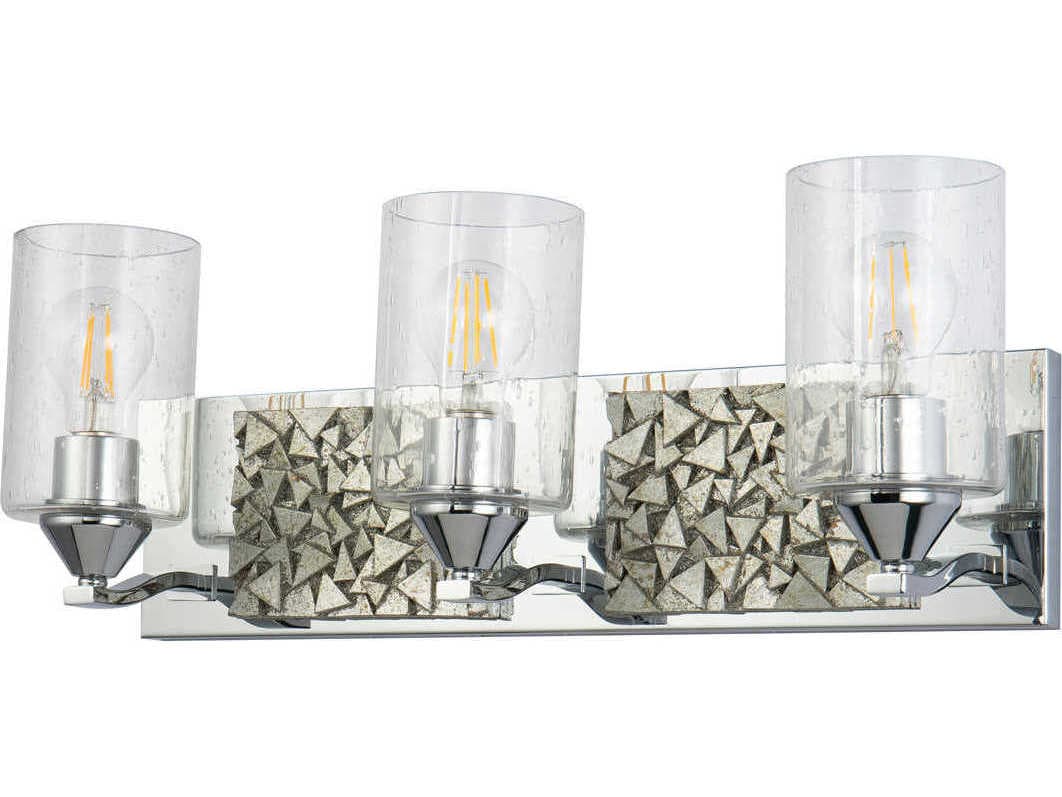 Lucas McKearn Bocage 3-Light Polished Chrome Antiqued Silver Leaf Glass Vanity Light