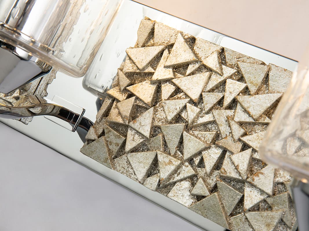 Lucas McKearn Bocage 3-Light Polished Chrome Antiqued Silver Leaf Glass Vanity Light