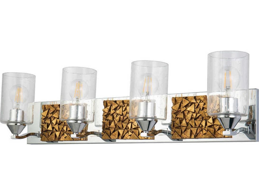 Lucas McKearn Bocage 4-Light Polished Chrome Antiqued Gold Leaf Glass Vanity Light
