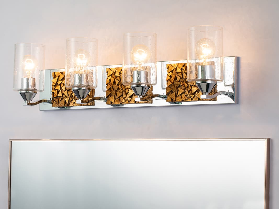 Lucas McKearn Bocage 4-Light Polished Chrome Antiqued Gold Leaf Glass Vanity Light