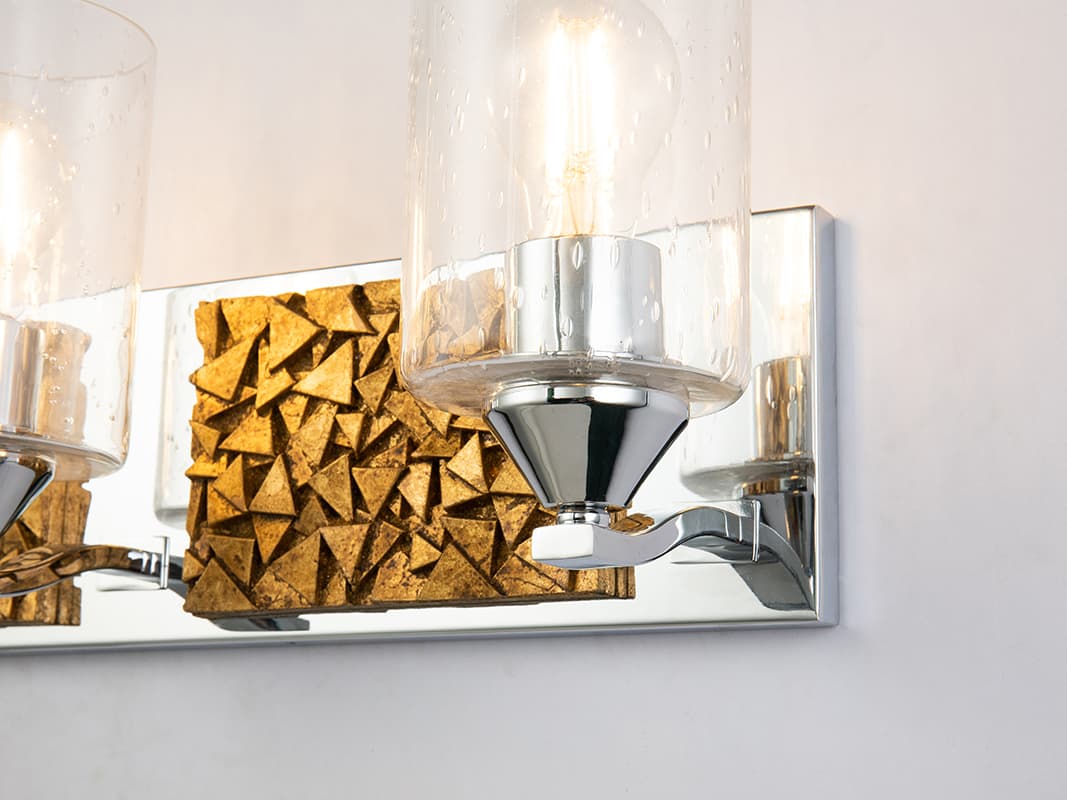 Lucas McKearn Bocage 4-Light Polished Chrome Antiqued Gold Leaf Glass Vanity Light