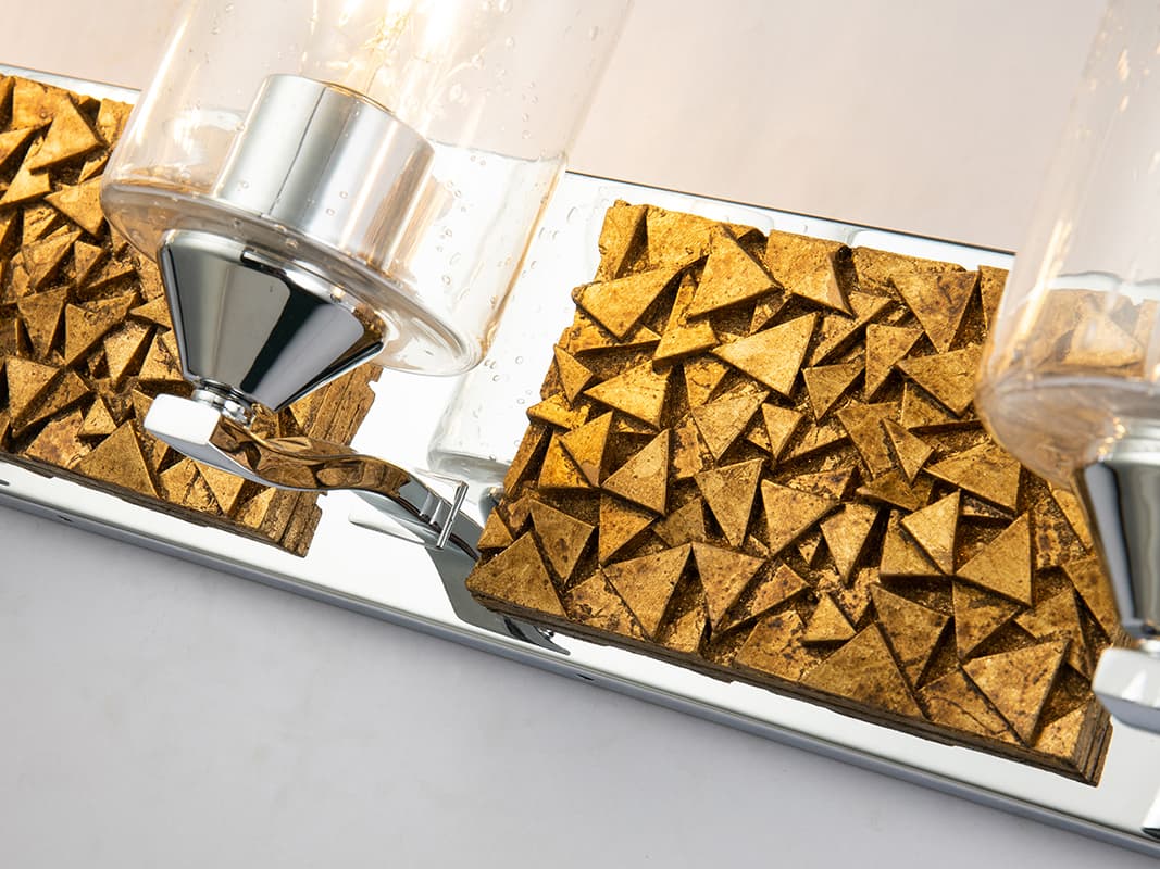 Lucas McKearn Bocage 4-Light Polished Chrome Antiqued Gold Leaf Glass Vanity Light