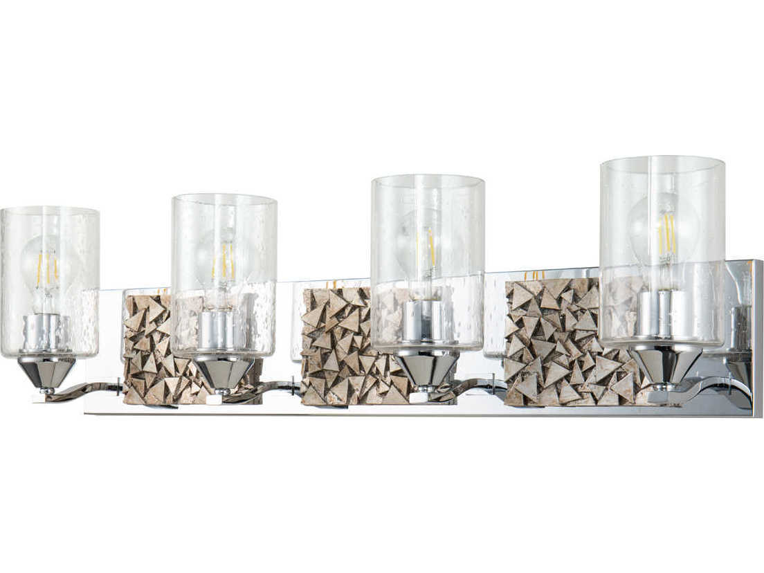 Lucas McKearn Bocage 4-Light Polished Chrome Antiqued Silver Leaf Glass Vanity Light