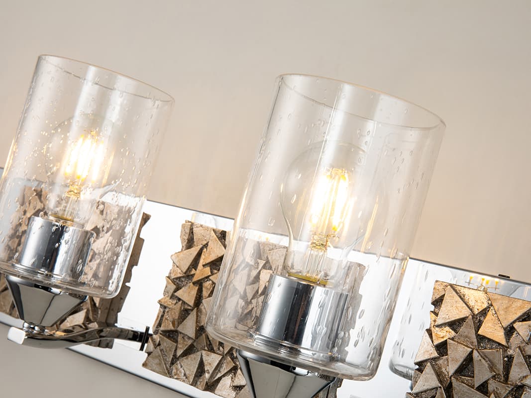 Lucas McKearn Bocage 4-Light Polished Chrome Antiqued Silver Leaf Glass Vanity Light