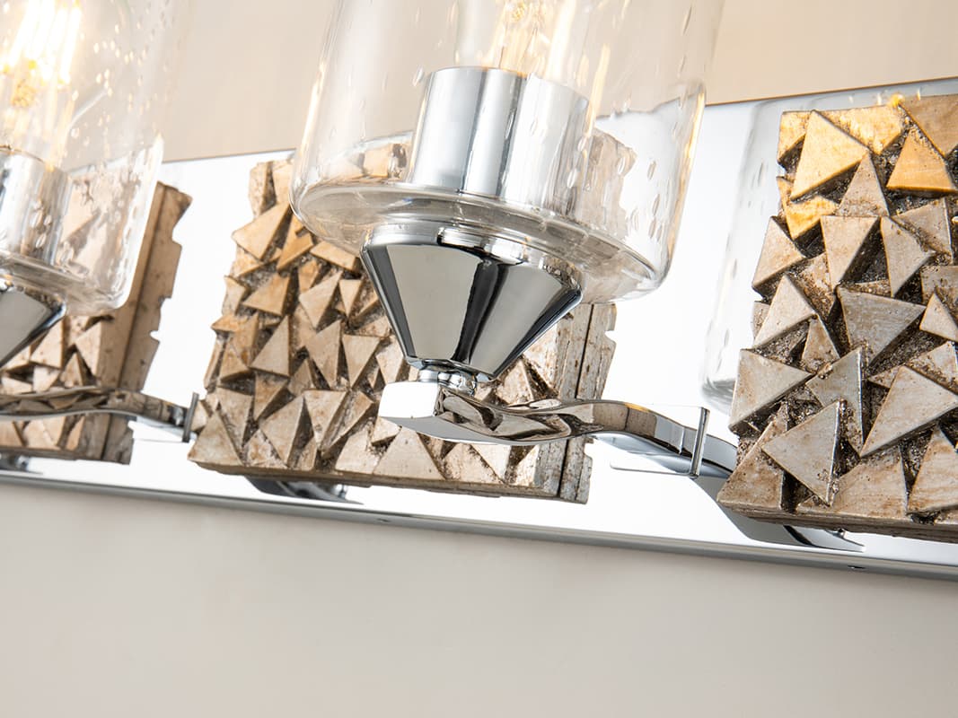 Lucas McKearn Bocage 4-Light Polished Chrome Antiqued Silver Leaf Glass Vanity Light