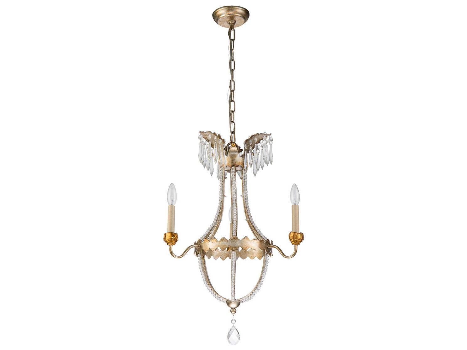 Lucas McKearn 3-Light Distressed Silver Gold Crystal Candelabra Chandelier