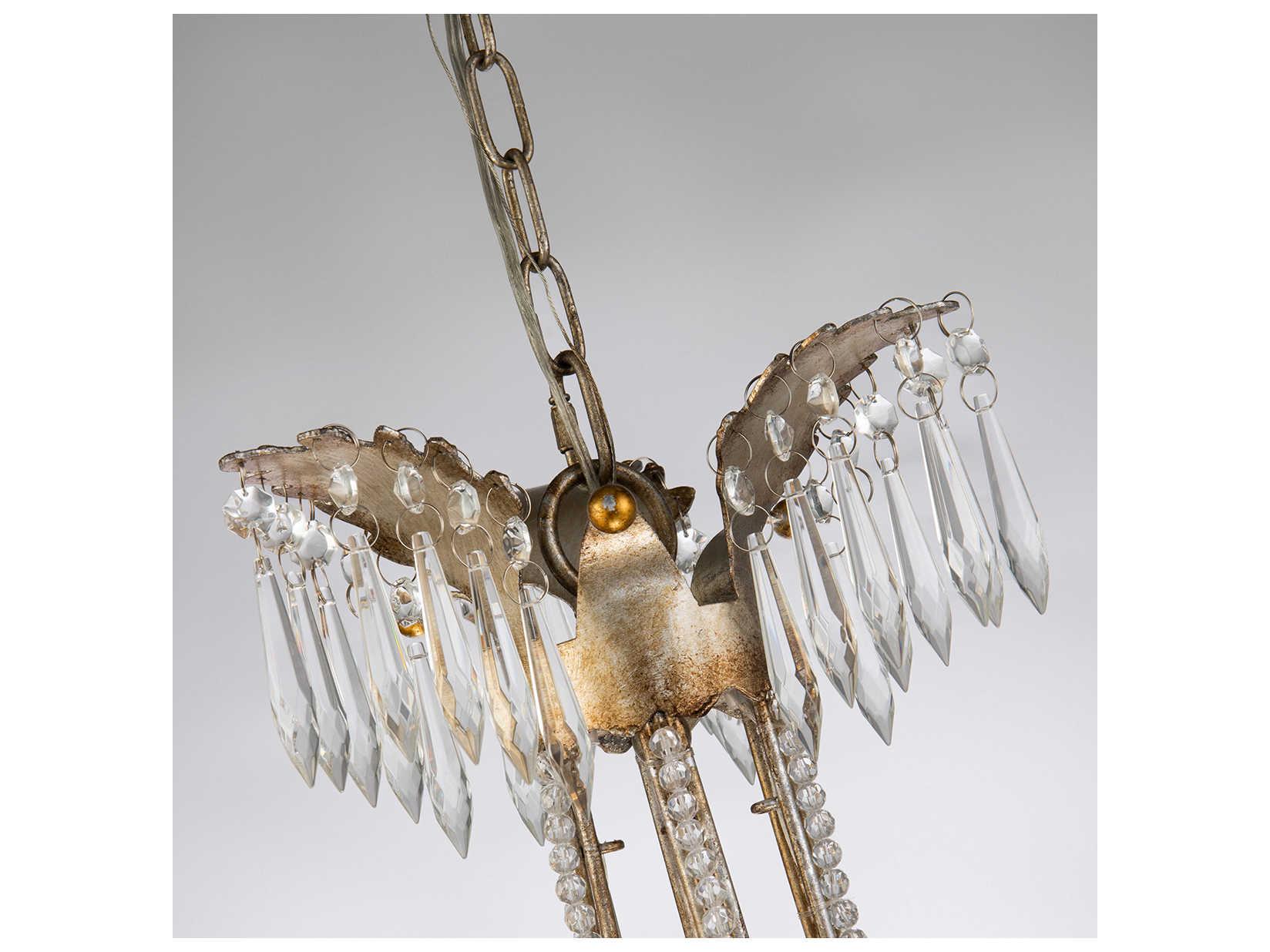 Lucas McKearn 3-Light Distressed Silver Gold Crystal Candelabra Chandelier