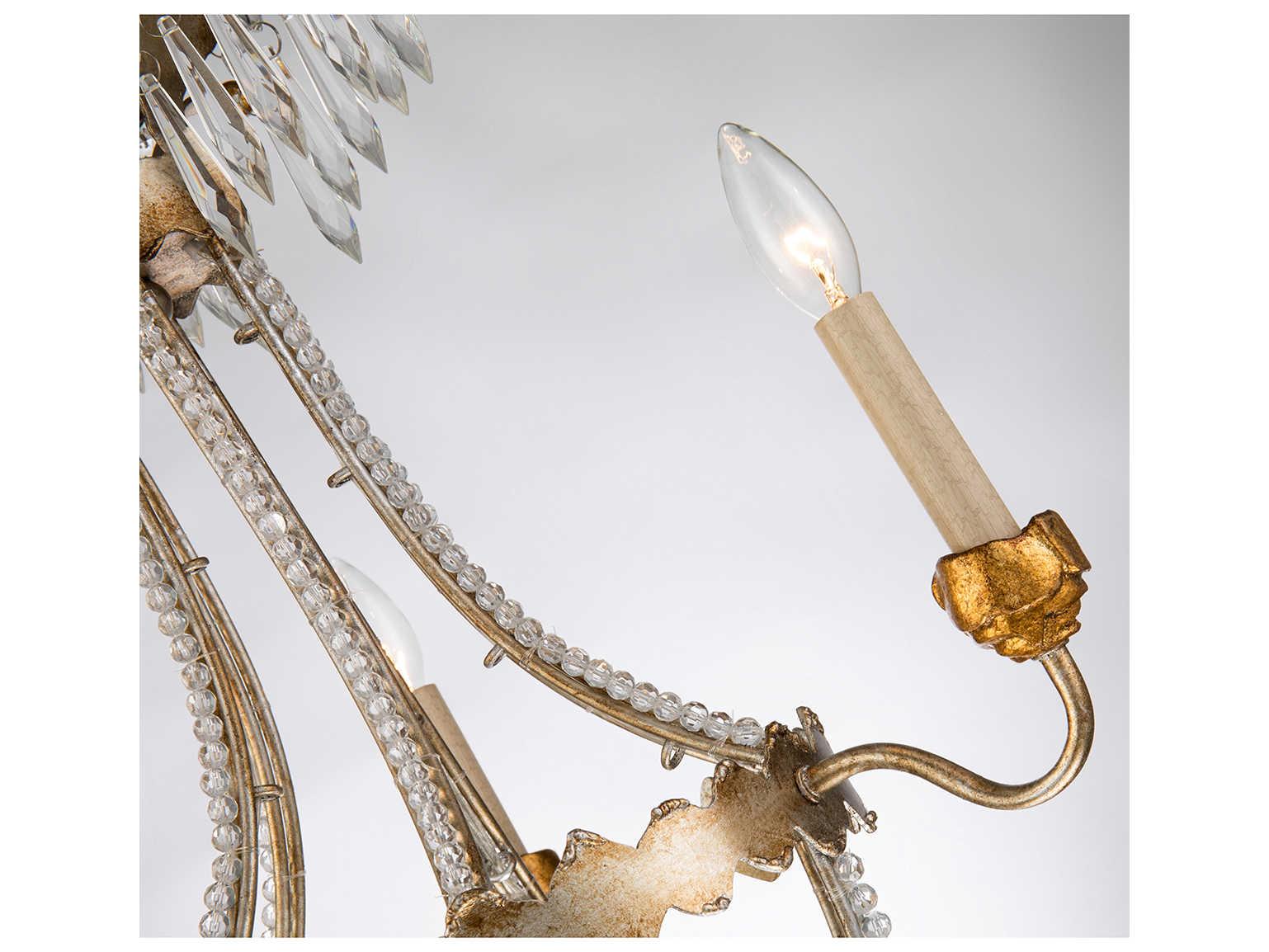 Lucas McKearn 3-Light Distressed Silver Gold Crystal Candelabra Chandelier