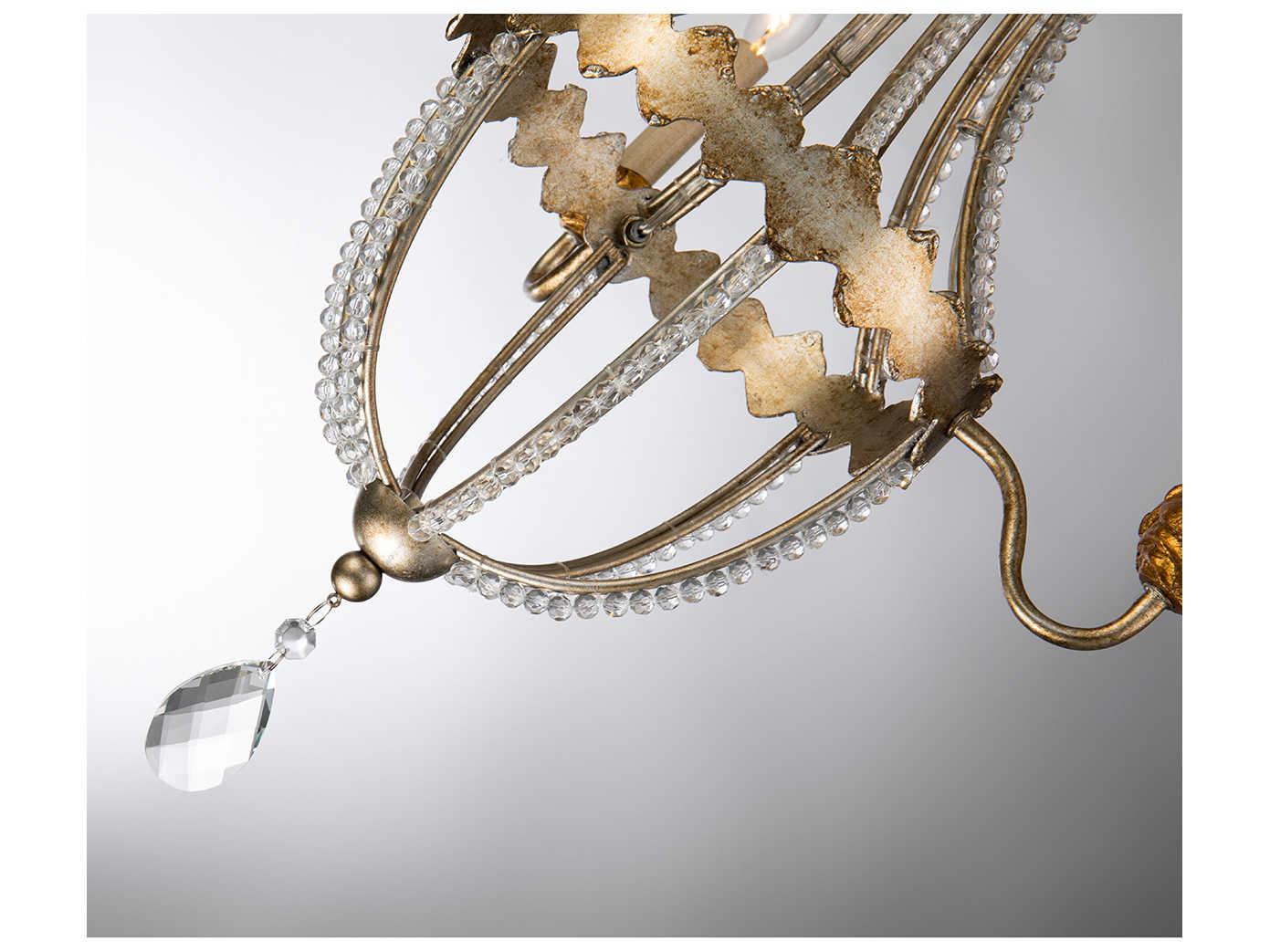 Lucas McKearn 3-Light Distressed Silver Gold Crystal Candelabra Chandelier