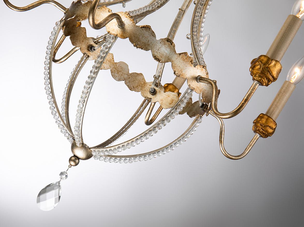 Lucas McKearn 6-Light Distressed Silver Gold Crystal Candelabra Chandelier