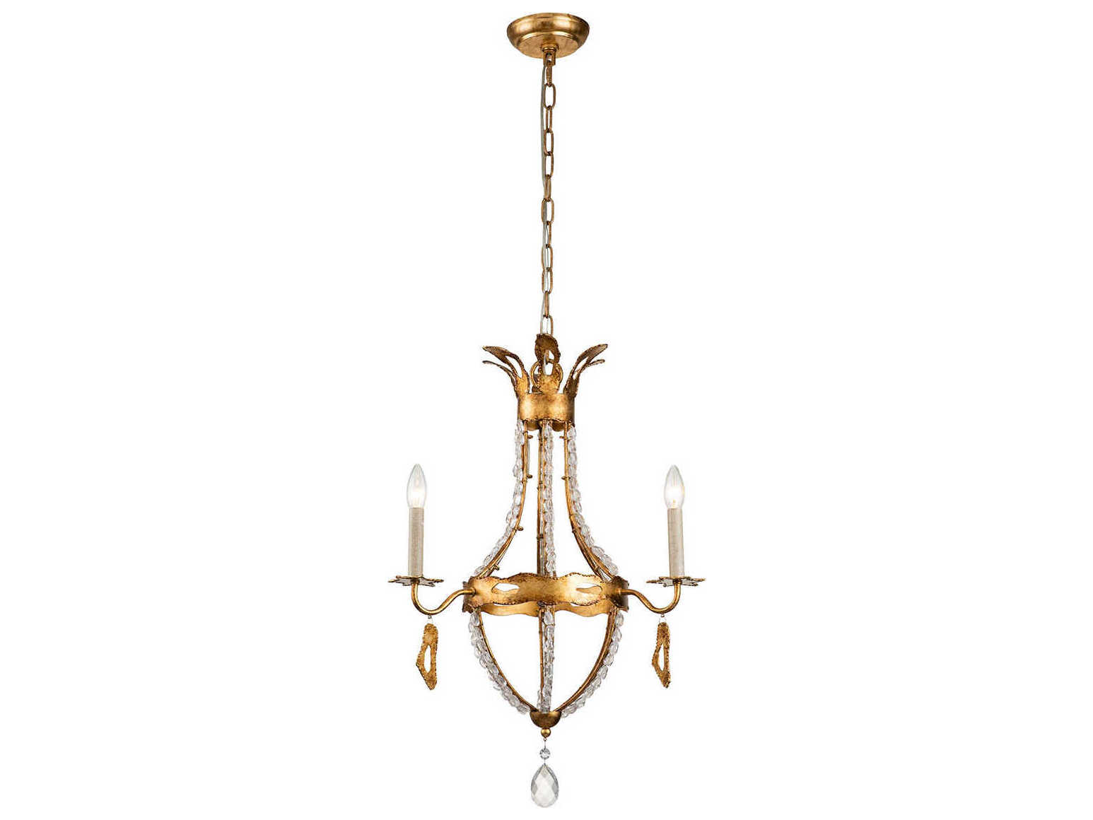 Lucas McKearn Monteleone 3-Light Gold Leaf Antique Crystal Glass Candelabra Chandelier
