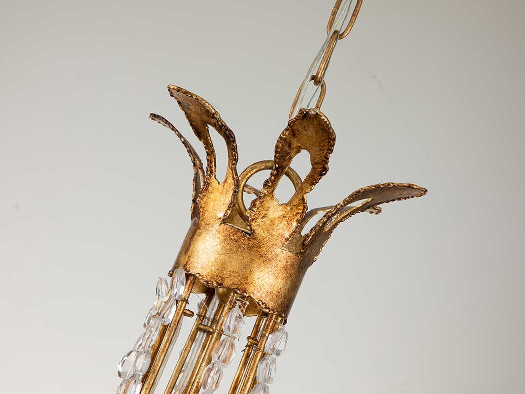 Lucas McKearn Monteleone 3-Light Gold Leaf Antique Crystal Glass Candelabra Chandelier