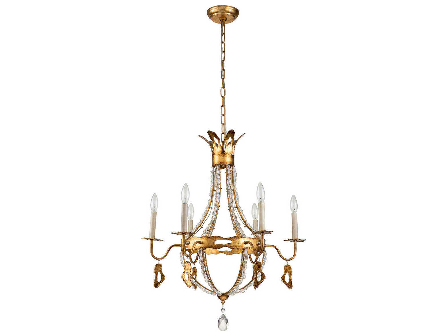 Lucas McKearn Monteleone 6-Light Gold Leaf Antique Crystal Glass Candelabra Chandelier