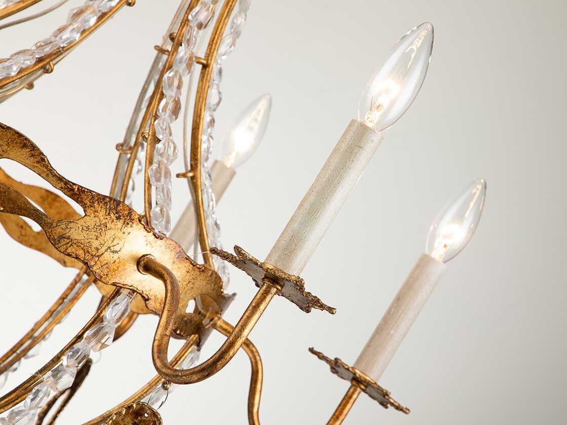 Lucas McKearn Monteleone 6-Light Gold Leaf Antique Crystal Glass Candelabra Chandelier