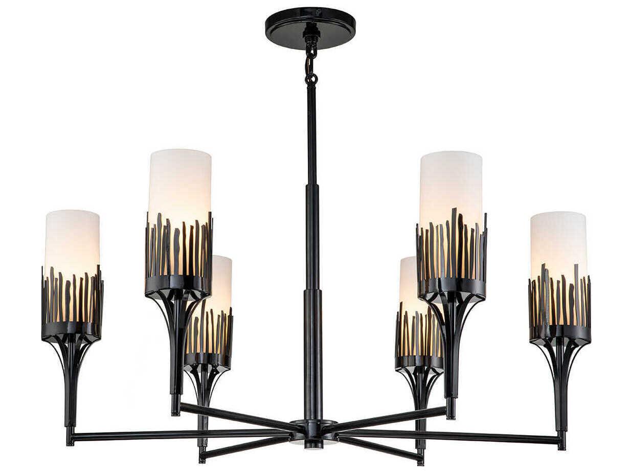 Lucas McKearn Sawgrass 6-Light Matte Black Glass Cylinder Chandelier