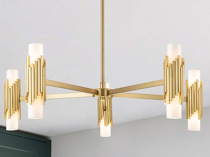 Lucas McKearn Marvel 10-Light Aged Brass Cylinder Chandelier