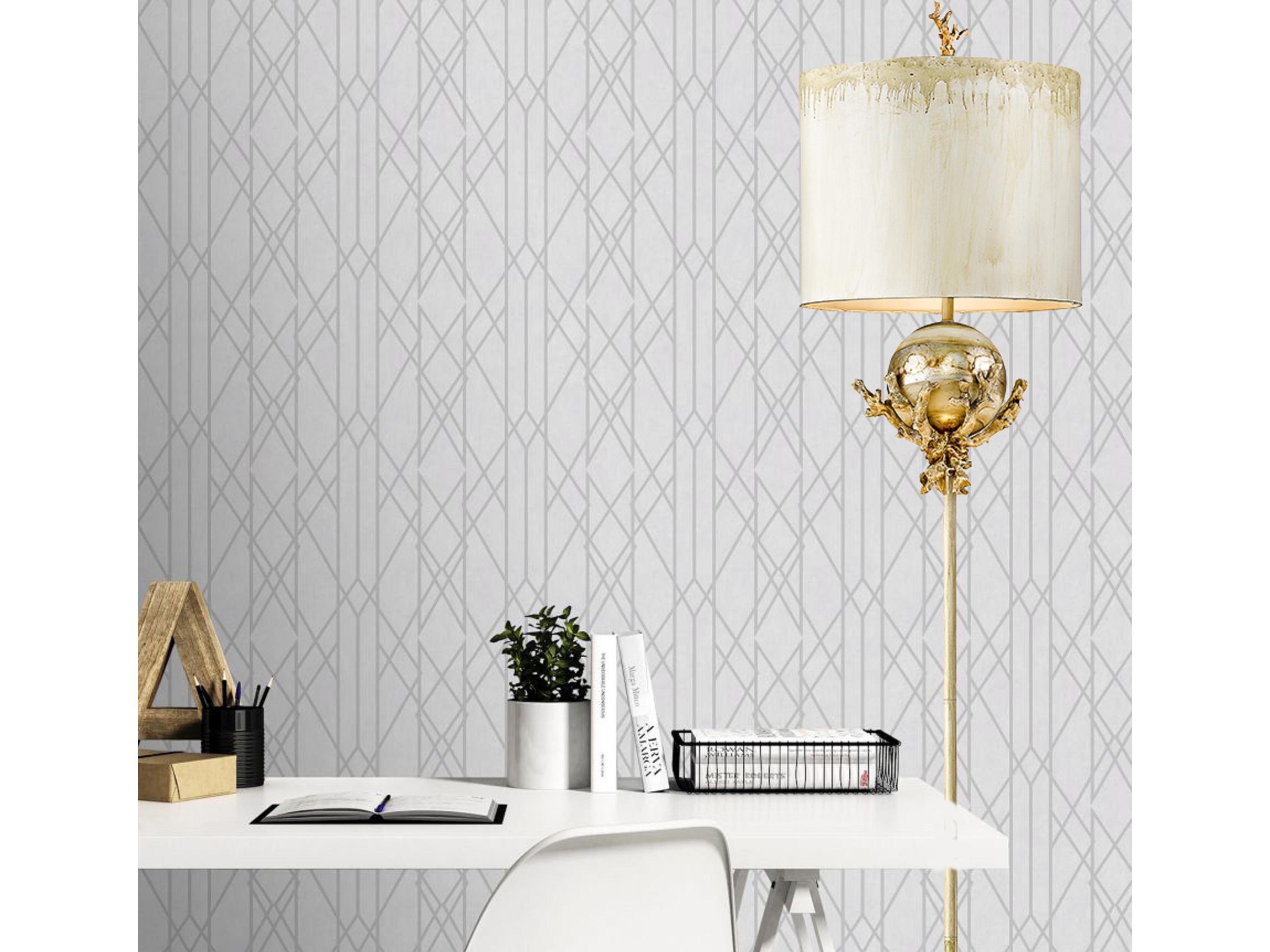 Lucas McKearn Trellis Putty Silver Leaf Floor Lamp