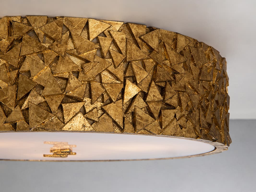 Lucas McKearn Mosaic 3-Light Gold Glass Drum Geometric Flush Mount