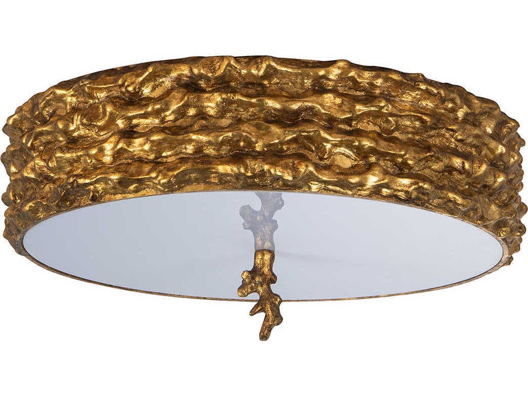 Lucas McKearn Trellis 3-Light Gold Leaf Glass Round Flush Mount