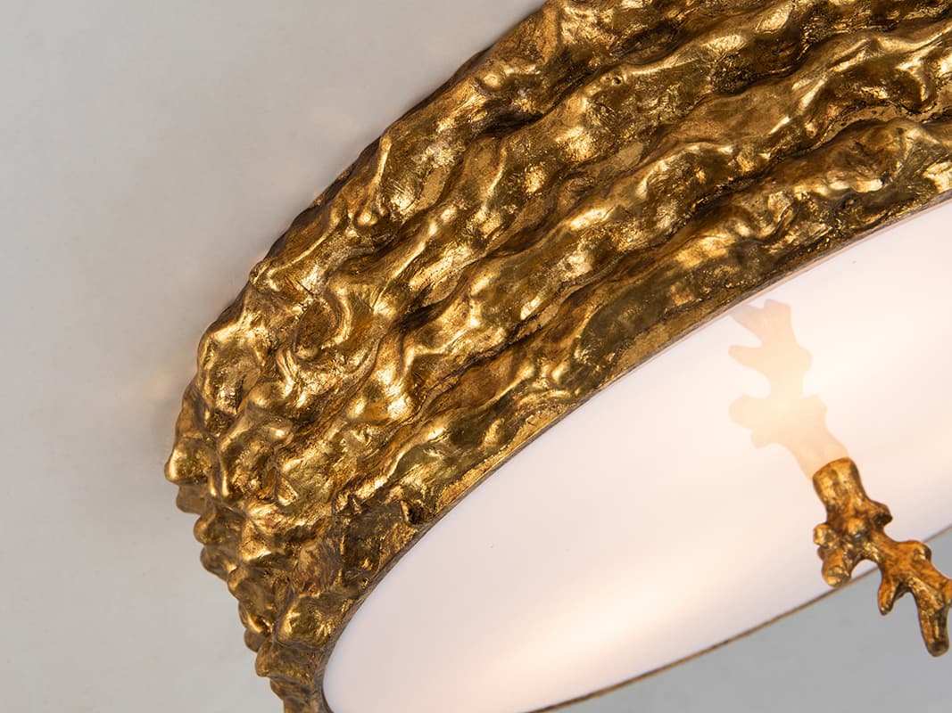 Lucas McKearn Trellis 3-Light Gold Leaf Glass Round Flush Mount