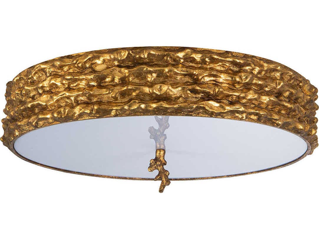 Lucas McKearn Trellis 4-Light Gold Leaf Glass Round Flush Mount