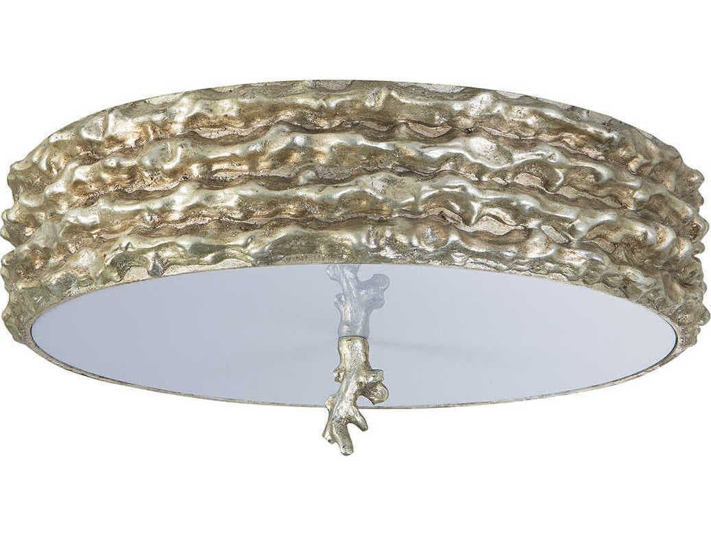 Lucas McKearn Trellis 3-Light Silver Leaf Glass Round Flush Mount