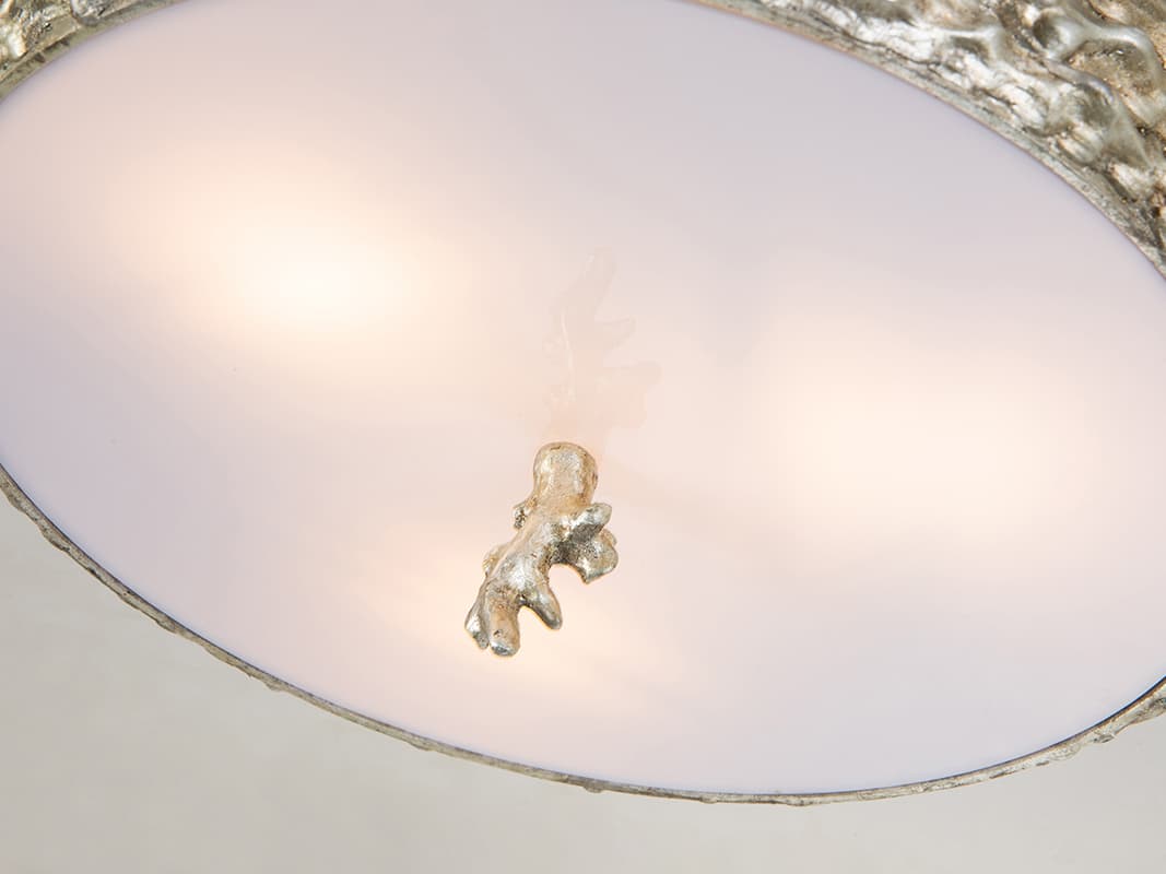 Lucas McKearn Trellis 3-Light Silver Leaf Glass Round Flush Mount