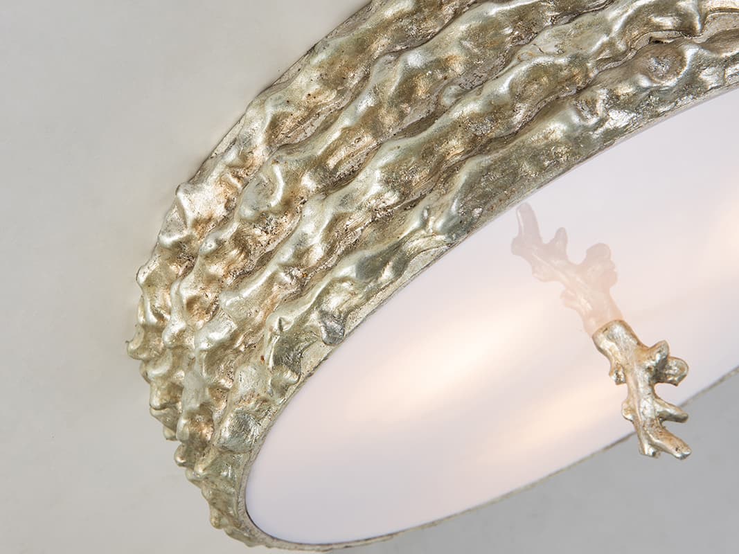 Lucas McKearn Trellis 3-Light Silver Leaf Glass Round Flush Mount